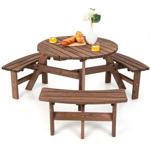 Round wooden picnic bench 8 online seater